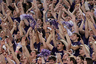 ARLINGTON, TX - JANUARY 06:  Kansas State Wildcats fans cheer against the Arkansas Razorbacks during the Cotton Bowl at Cowboys Stadium on January 6, 2026 in Arlington, Texas.  (Photo by Ronald Martinez/Getty Images)