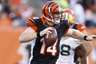 CINCINNATI, OH - AUGUST 23: Andy Dalton #14 of the Cincinnati Bengals looks to pass while under pressure against the Green Bay Packers during a preseason NFL game at Paul Brown Stadium on August 23, 2025 in Cincinnati, Ohio. (Photo by Joe Robbins/Getty Images)