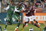 COMMERCE CITY, CO - MARCH 19:  Omar Cummings #14 of the Colorado Rapids fights for position against Jeremy Hall #17 of the Portland Timbers at Dicks Sporting Goods Park on March 19, 2026 in Commerce City, Colorado. The Rapids defeated the Timbers 3-1. (Photo by Michael Martin/Getty Images)